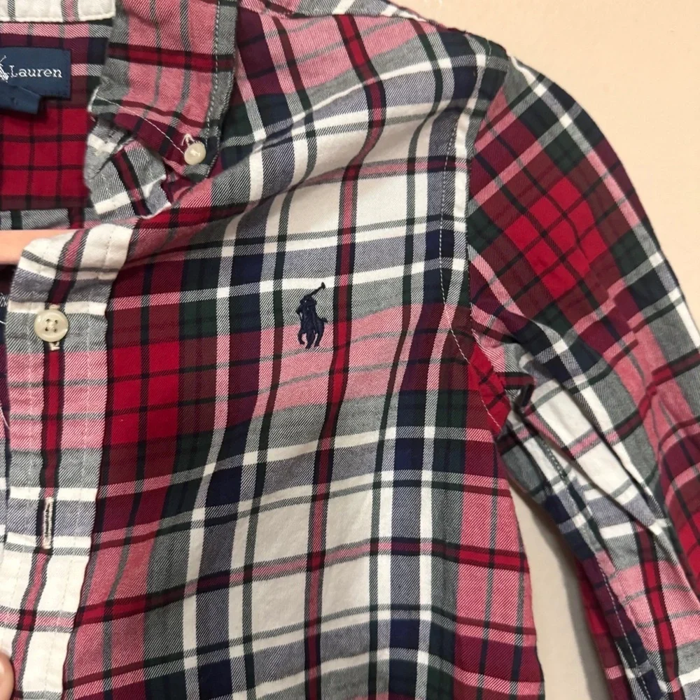 RALPH LAUREN Plaid Kids Shirt - Red and White